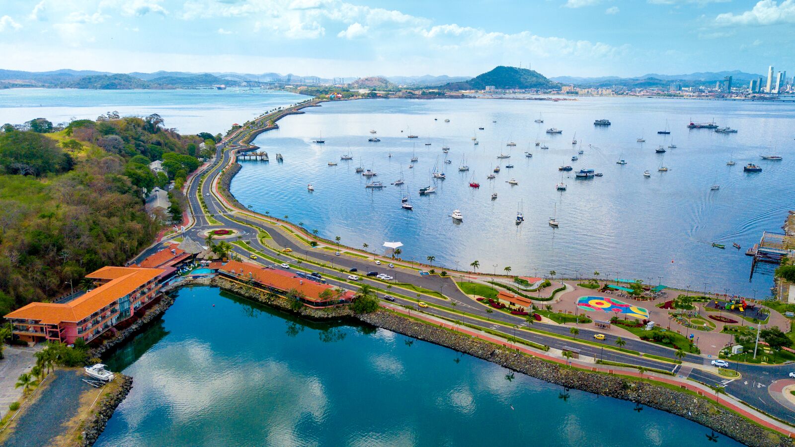Large Calzada de Amador, Causeway. Panama city